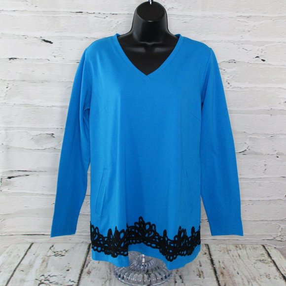 Linea by Louis Dell'Olio Lace Applique Trimmed Top - Picture 1 of 11